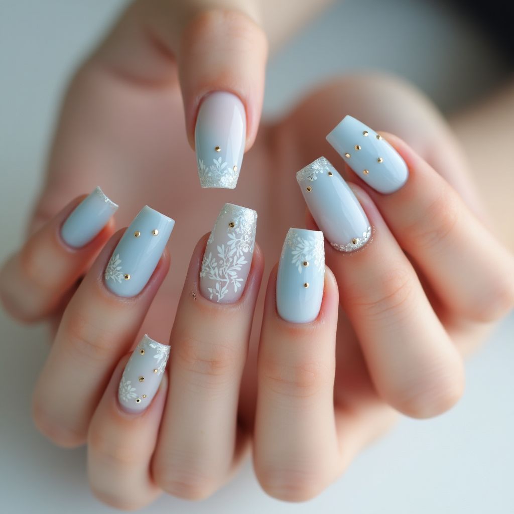 Pastel Blue Square Nail Design