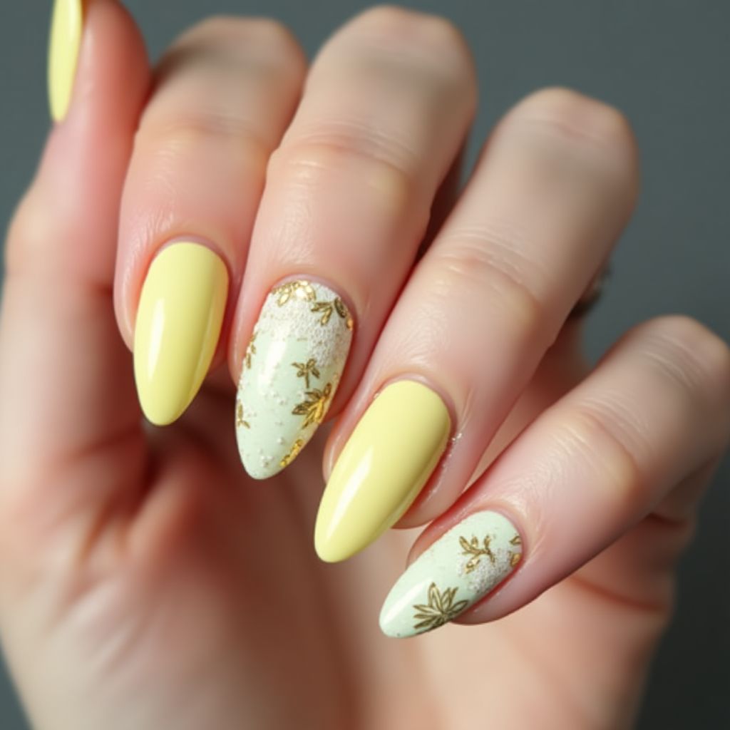 Pastel Yellow Almond Nail Design