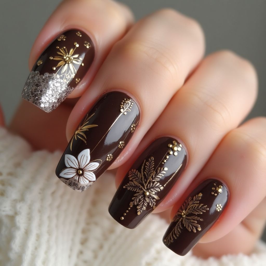 Chocolate Brown Square Nail Design