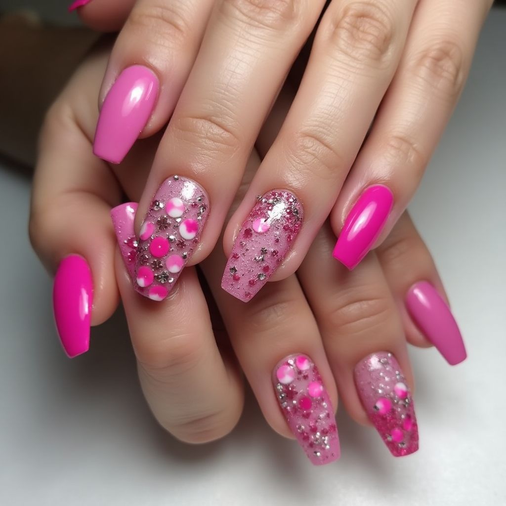 Fuchsia Coffin Nail Design