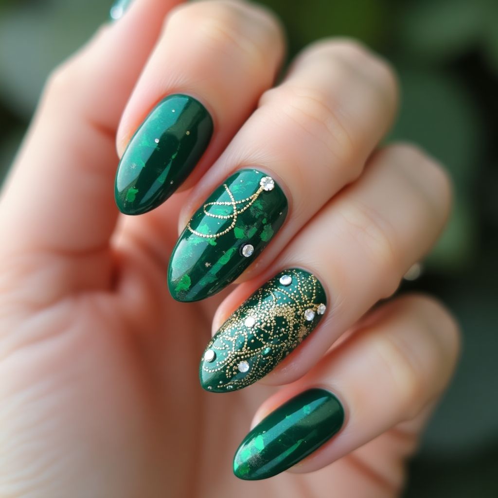 Emerald Green Almond Nail Design