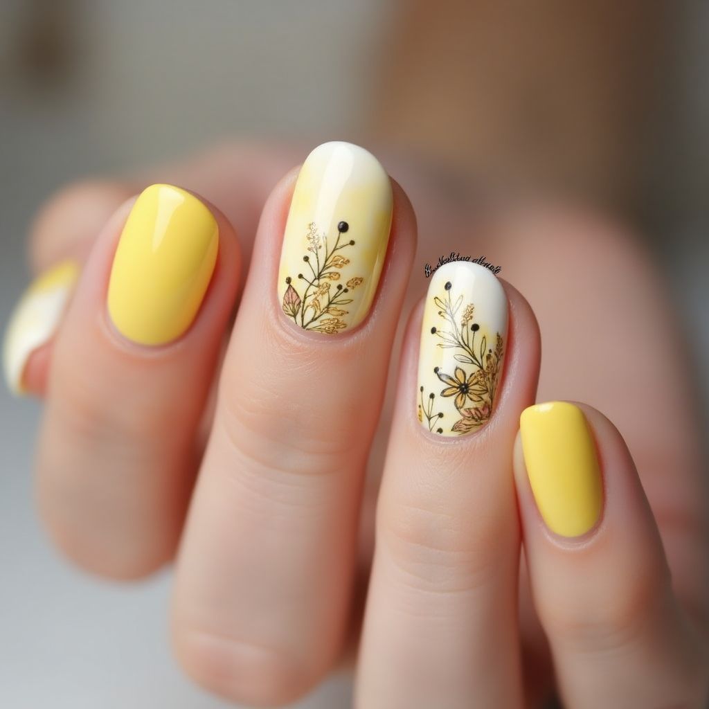 Pastel Yellow Round Nail Design