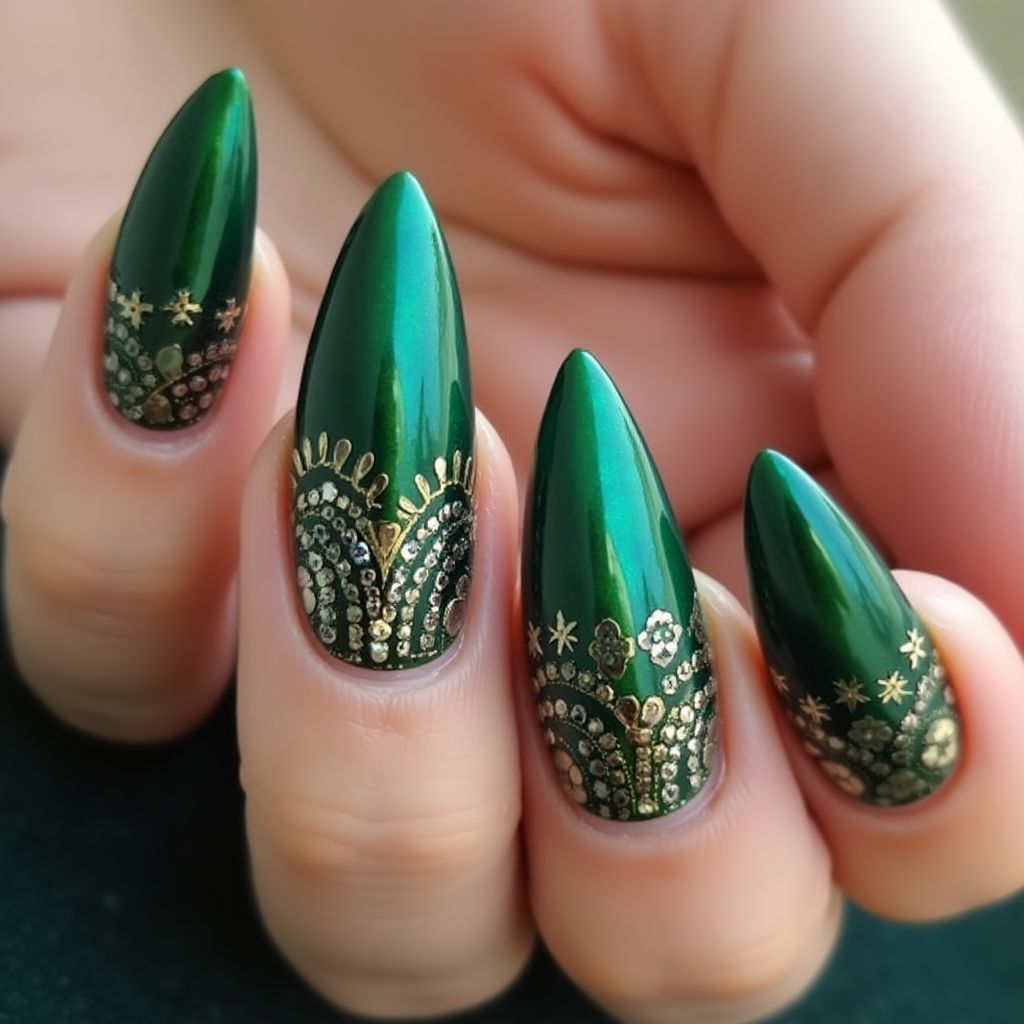 Emerald Green Stiletto Nail Design