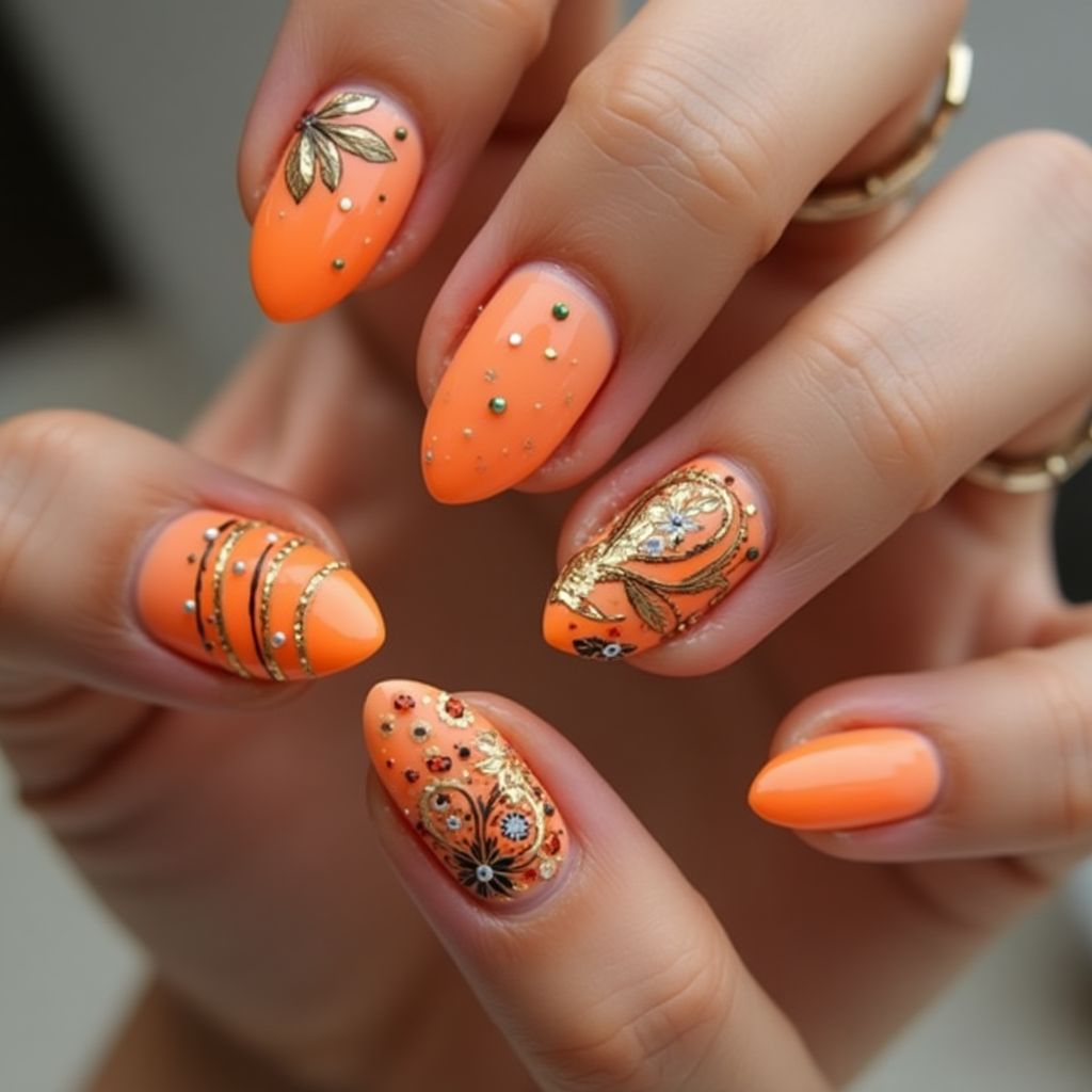 Orange Almond Nail Design
