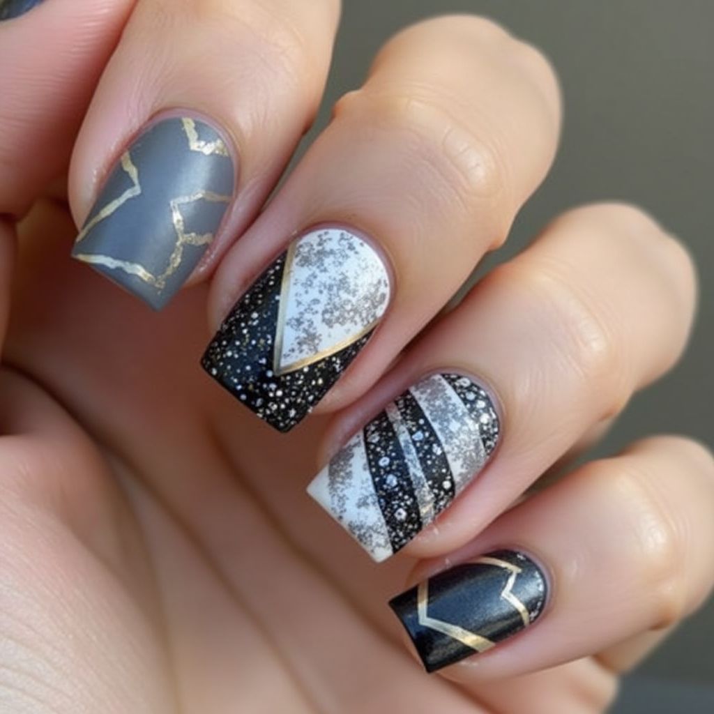 Charcoal Gray Square Nail Design