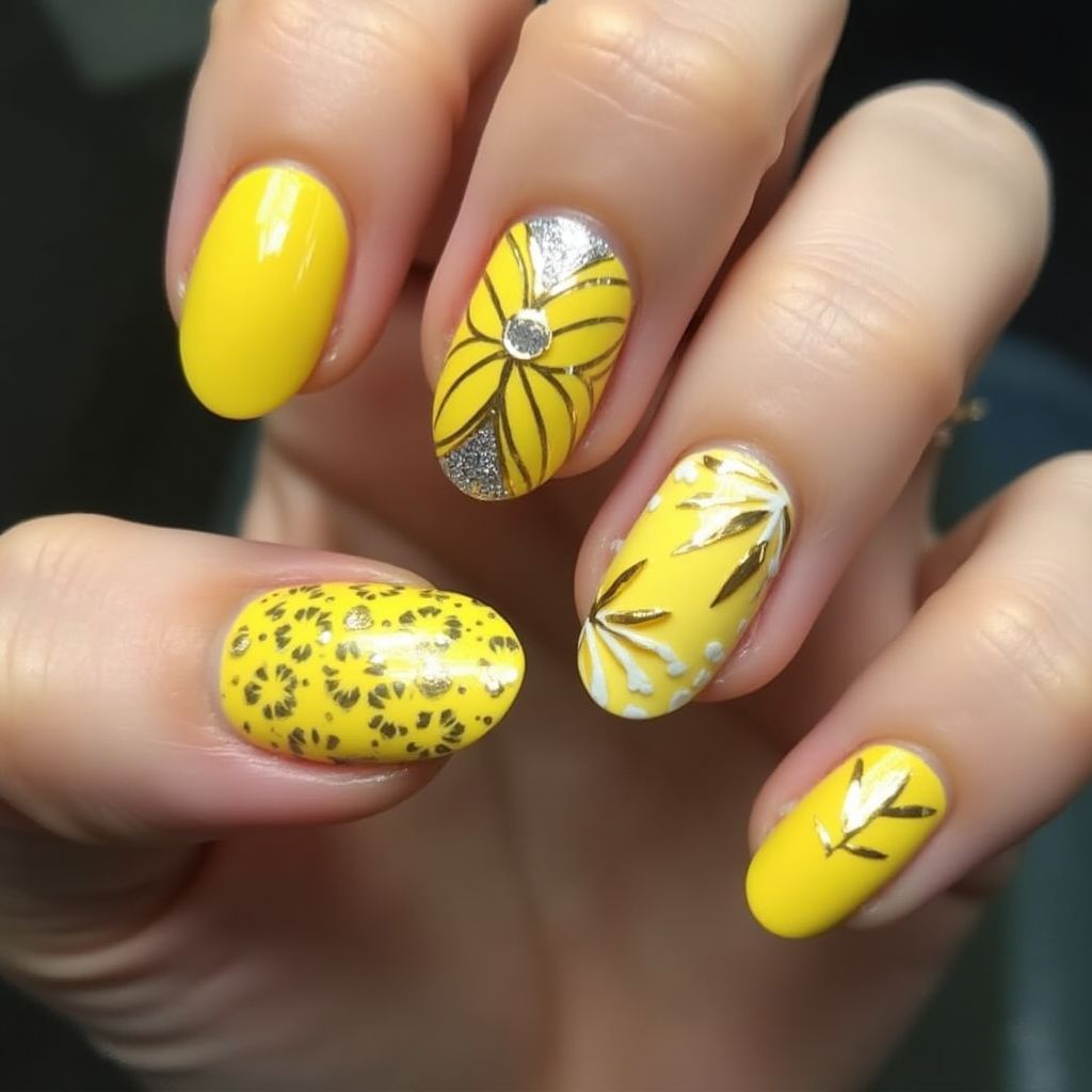 Yellow Round Nail Design
