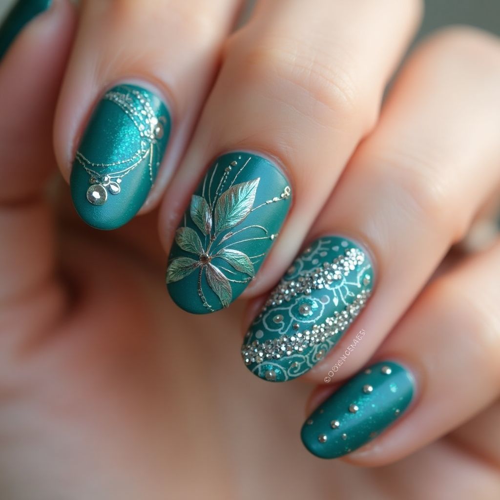Teal Round Nail Design