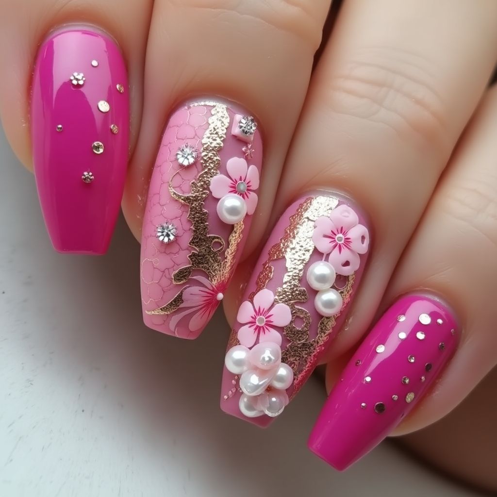 Fuchsia Coffin Nail Design