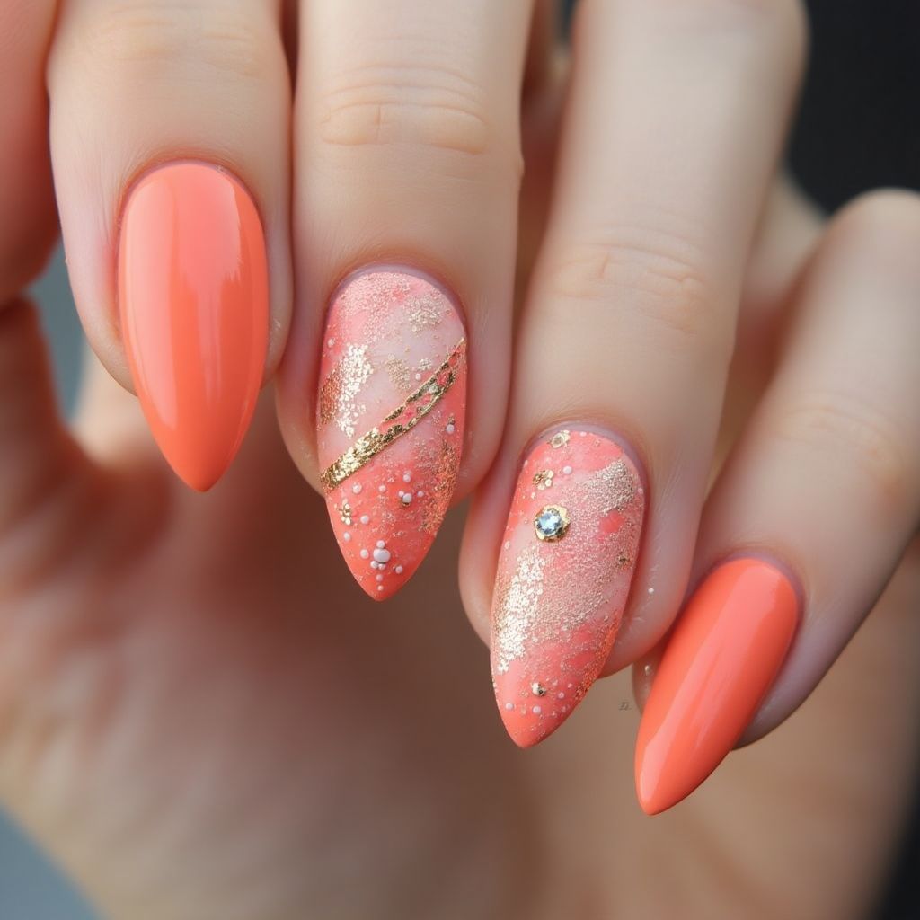 Coral Almond Nail Design