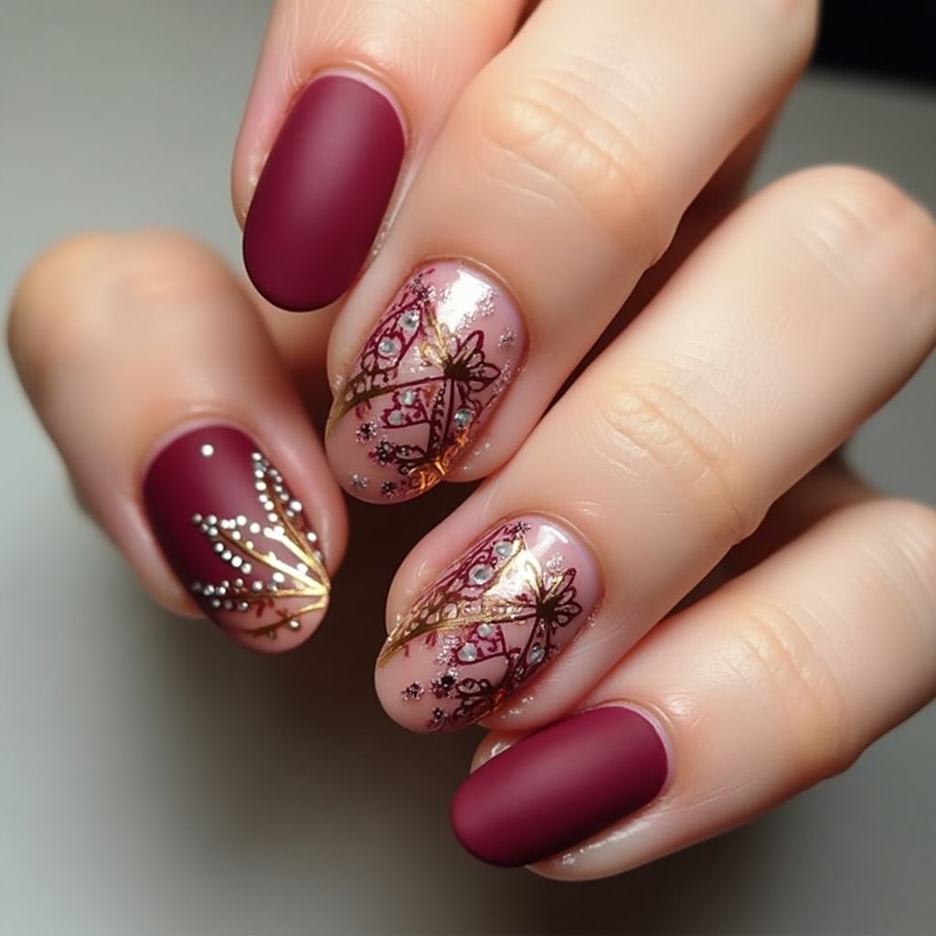 Burgundy Round Nail Design
