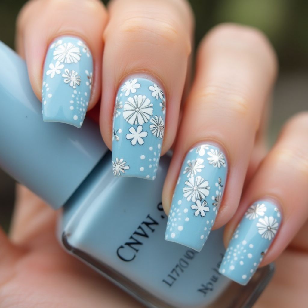 Sky Blue Square Nail Design