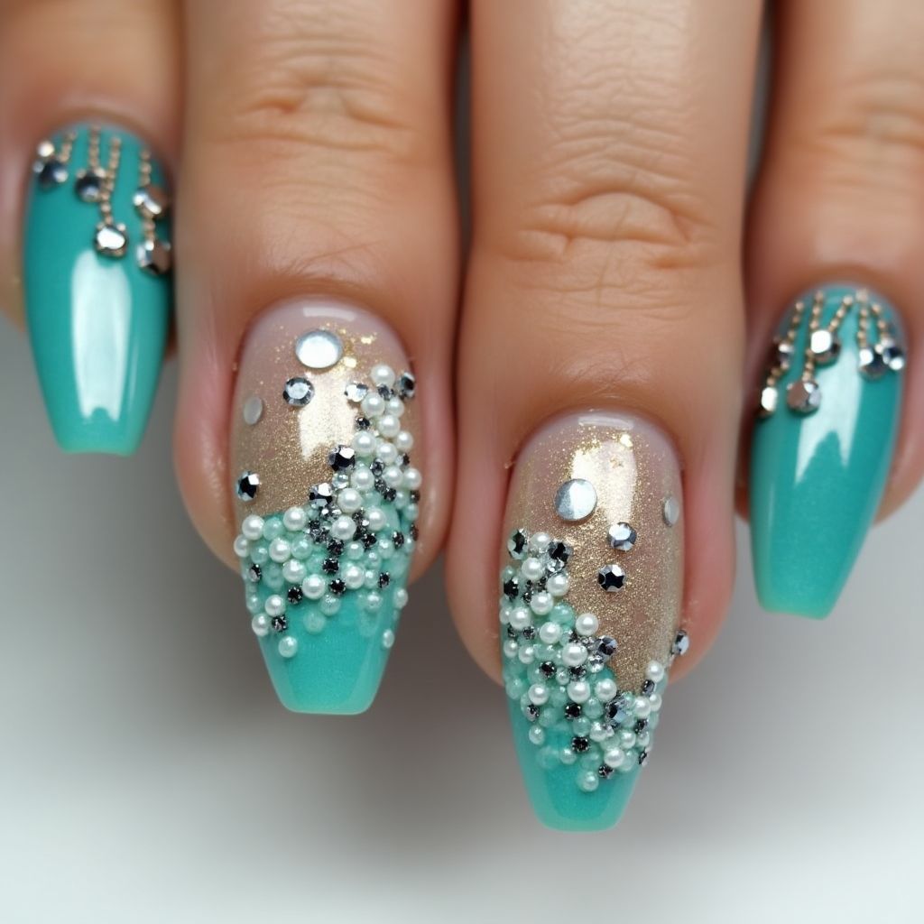 Turquoise Stiletto Nail Design