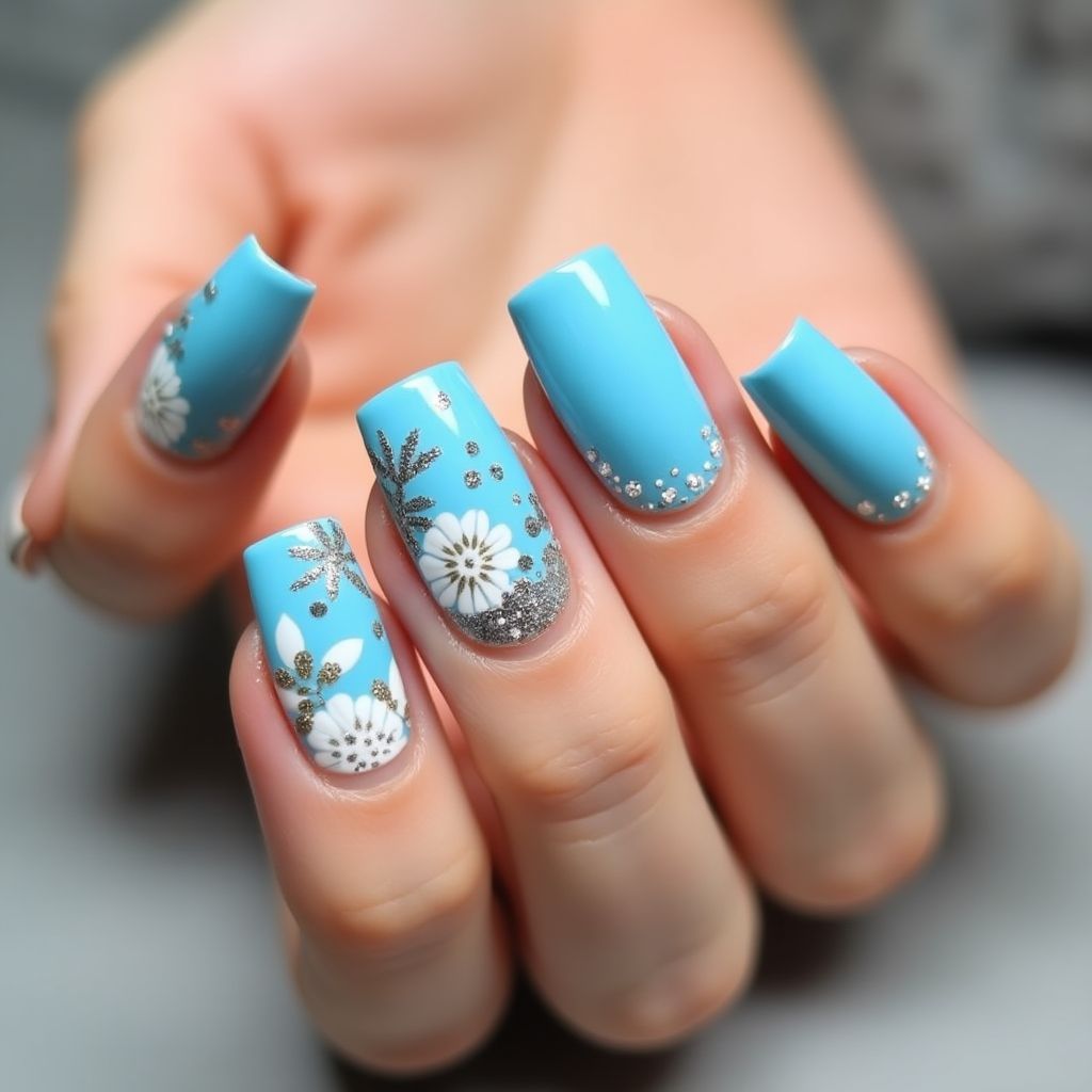 Baby Blue Square Nail Design