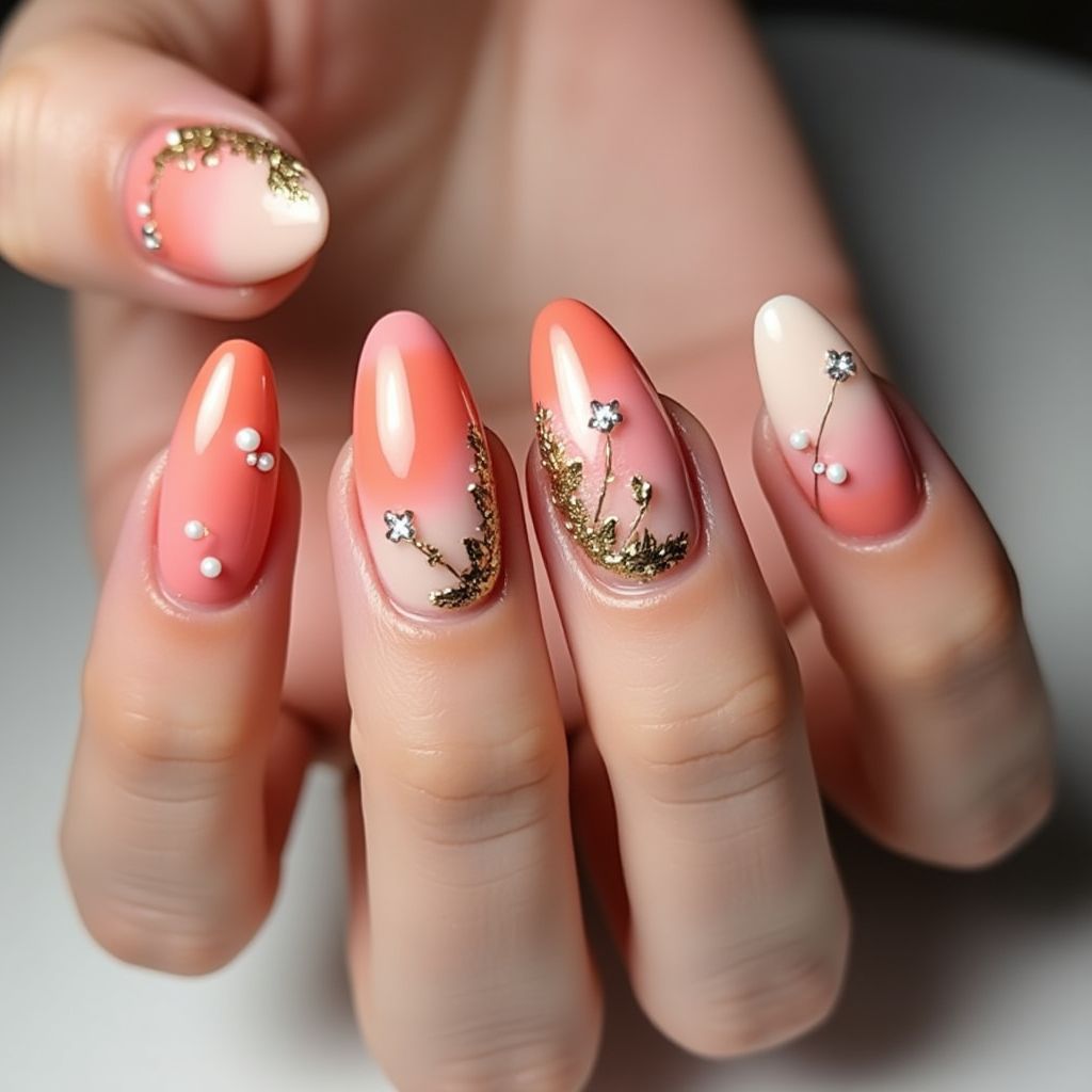 Coral Almond Nail Design