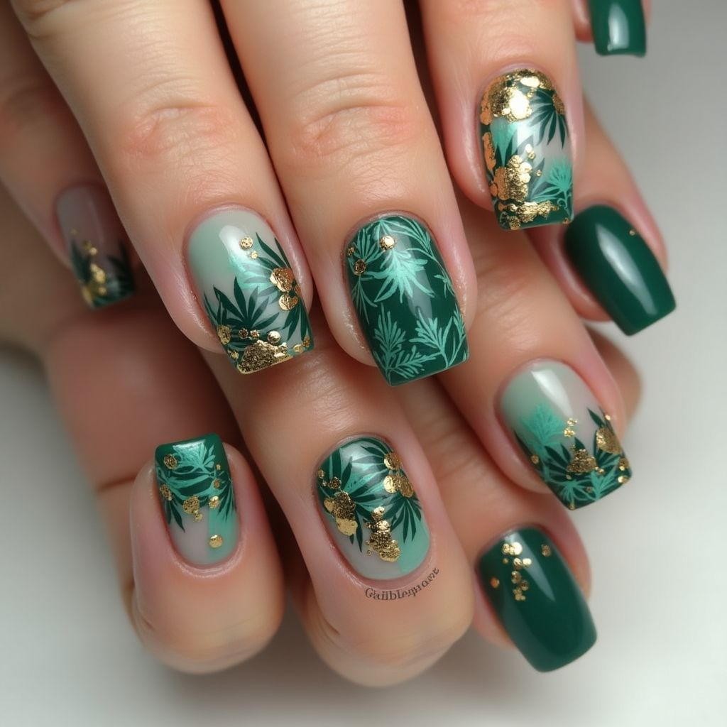 Green Square Nail Design