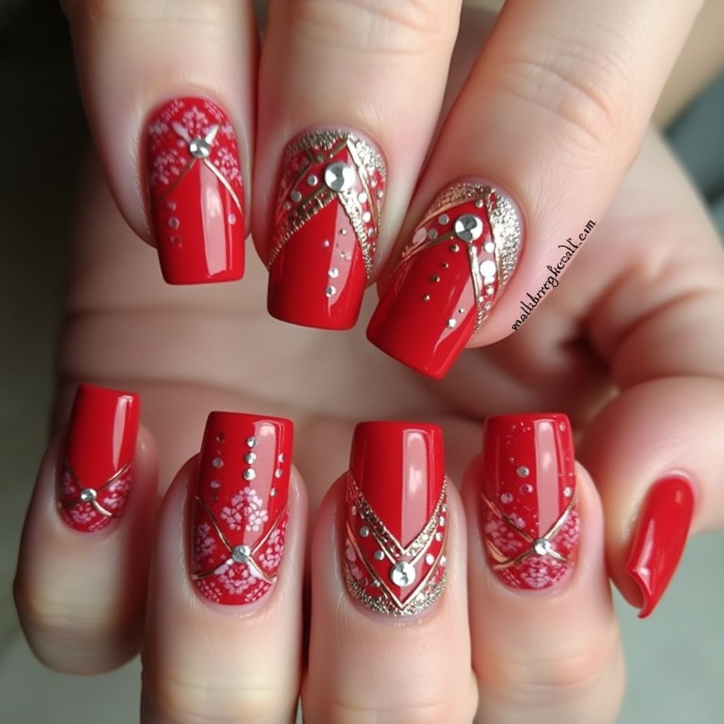 Red Square Nail Design
