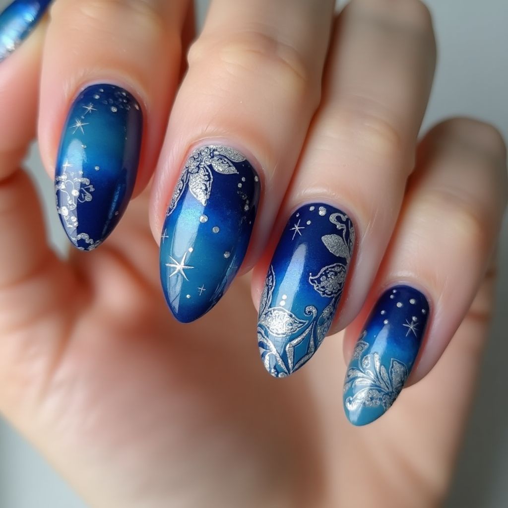 Blue Almond Nail Design