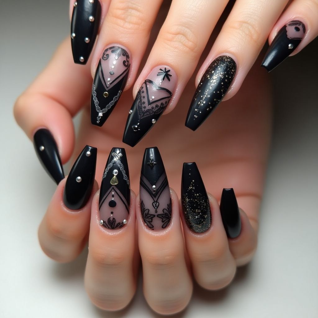 Black Stiletto Nail Design