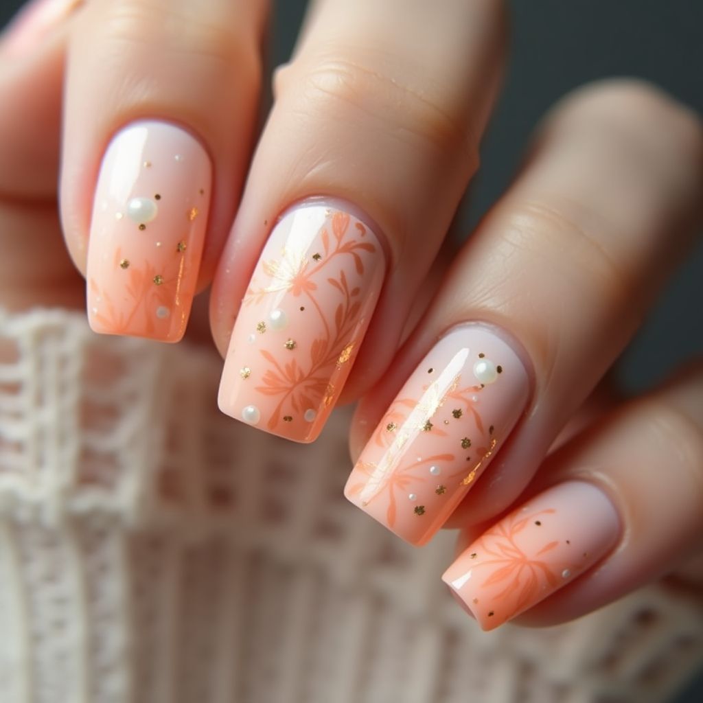 Peach Square Nail Design