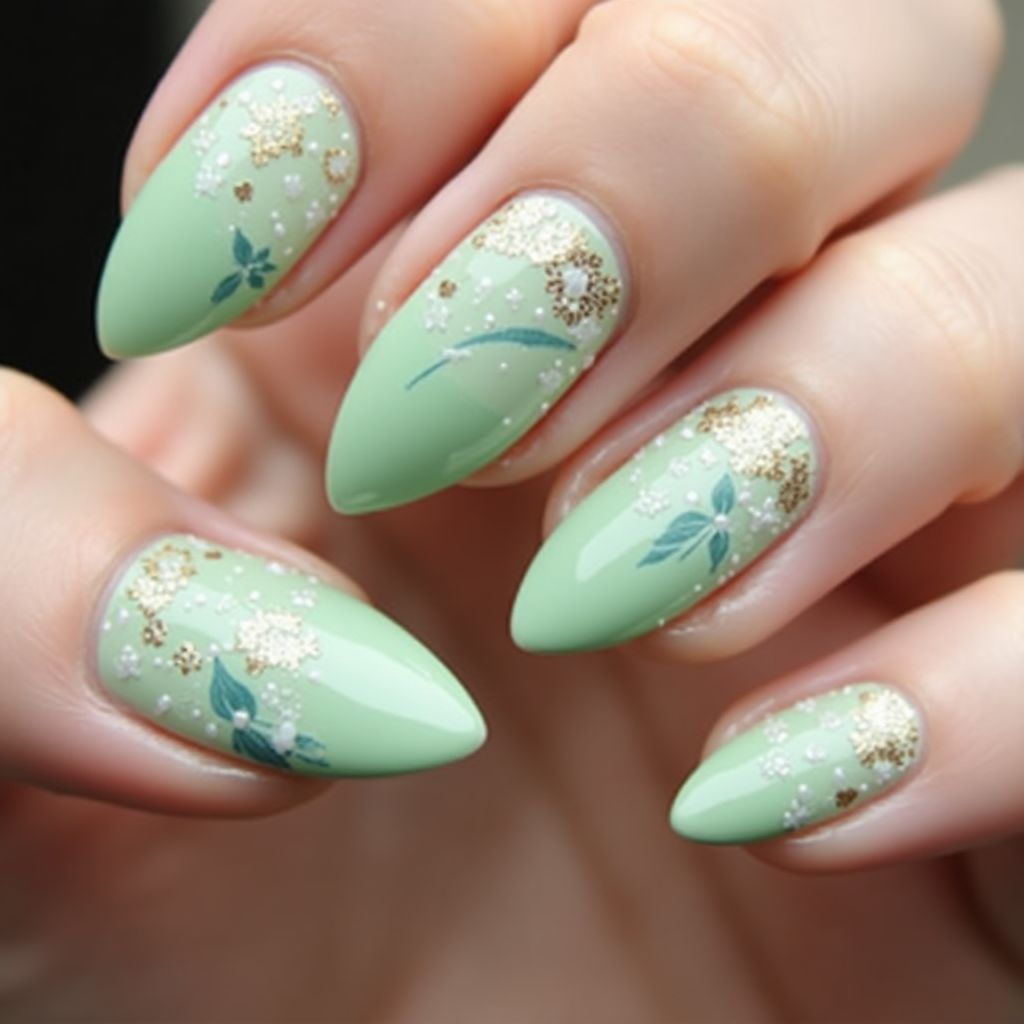 Pastel Green Almond Nail Design