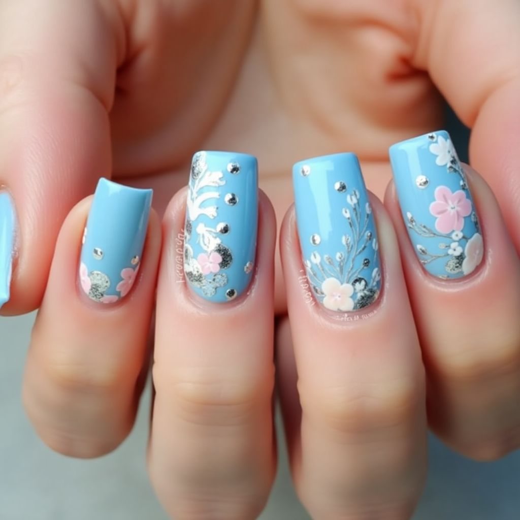 Sky Blue Square Nail Design