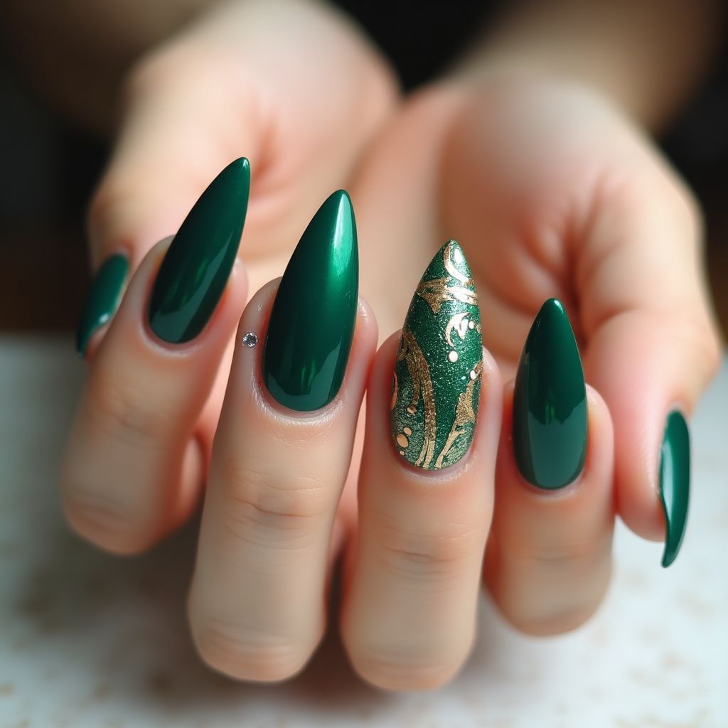 Emerald Green Stiletto Nail Design
