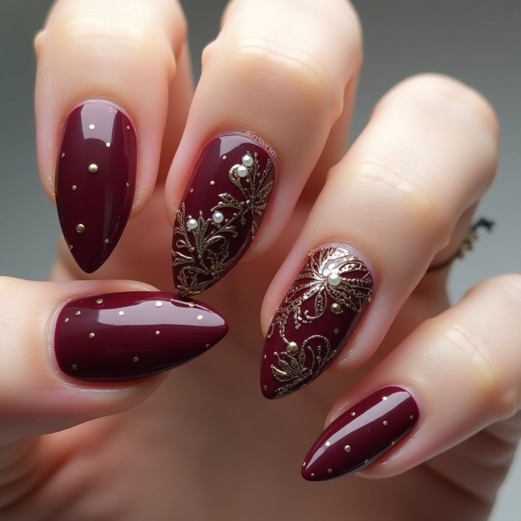 Burgundy Almond Nail Design