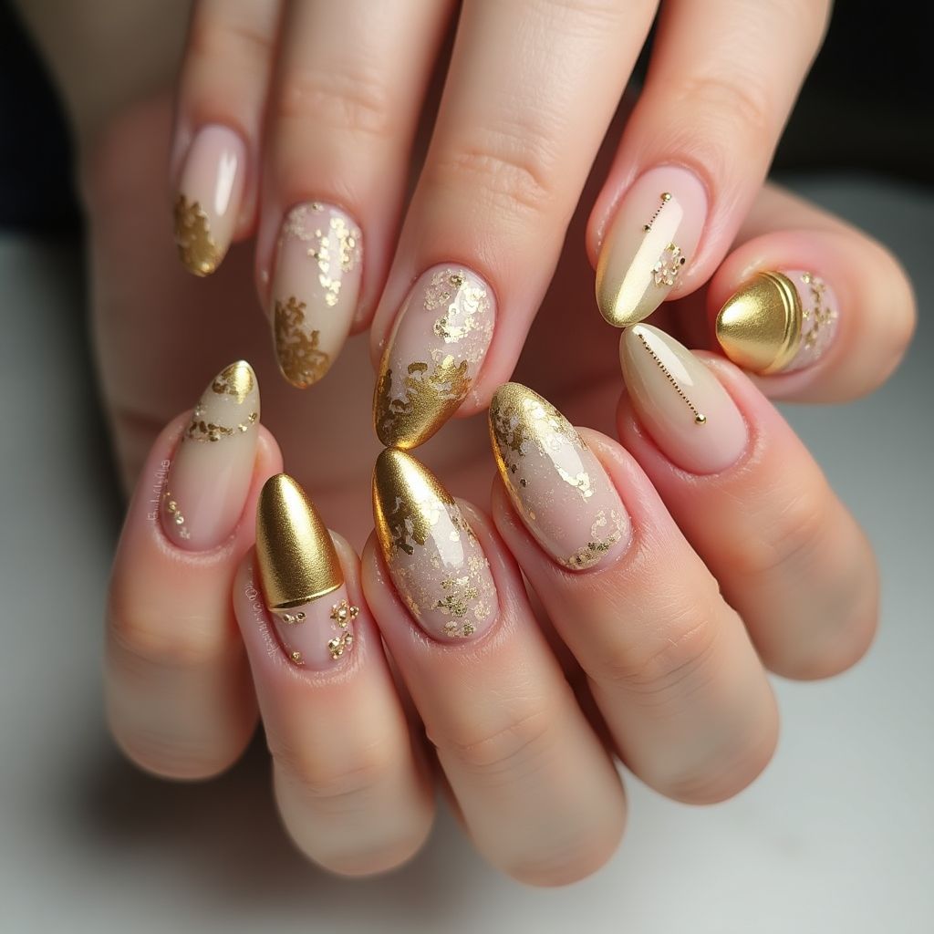 Gold Almond Nail Design