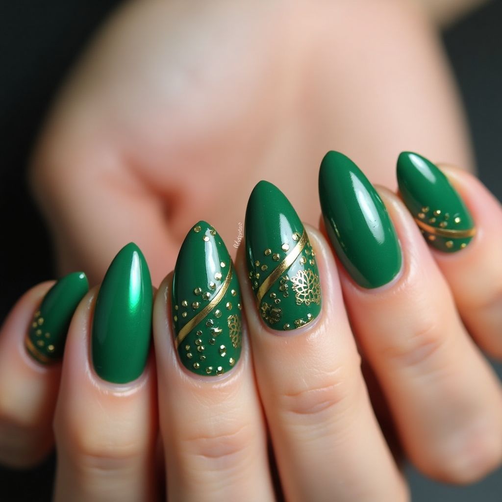 Emerald Green Almond Nail Design