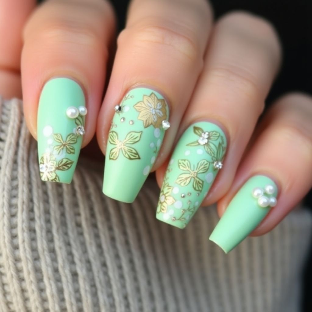 Pastel Green Coffin Nail Design