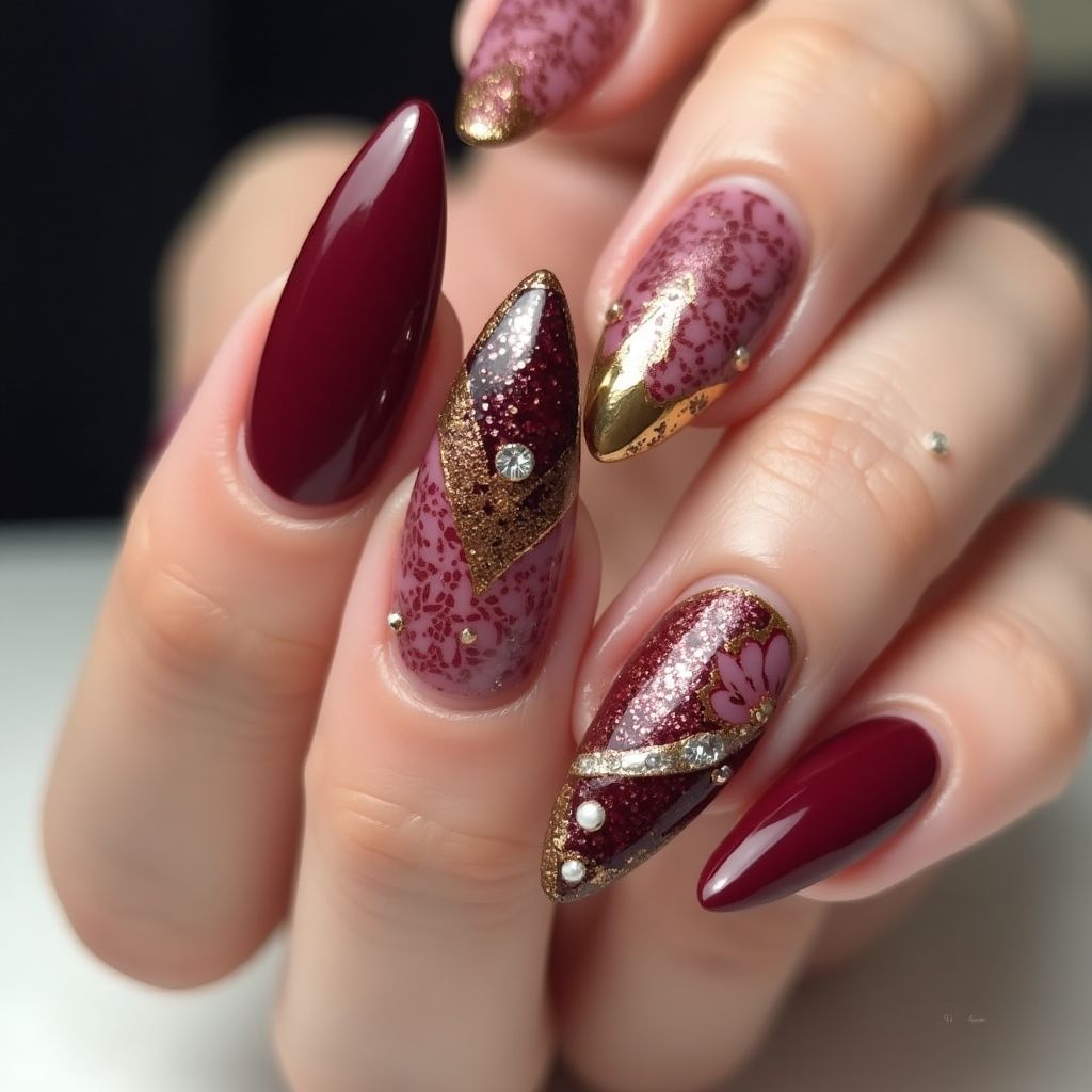 Burgundy Stiletto Nail Design