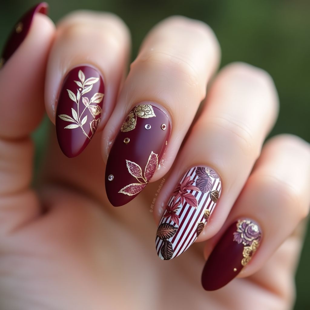 Burgundy Almond Nail Design