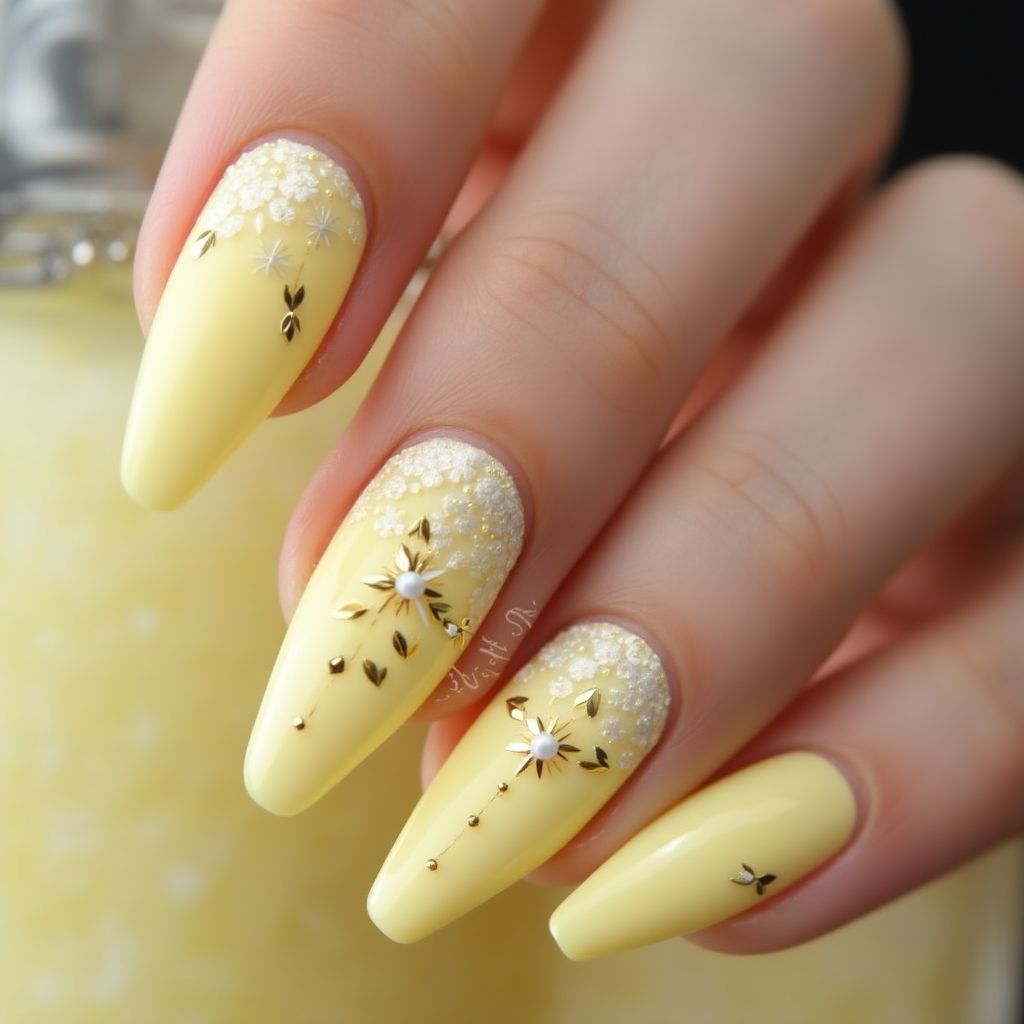 Pastel Yellow Stiletto Nail Design