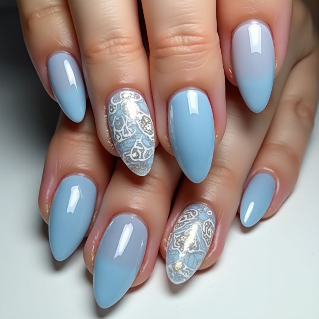 Baby Blue Stiletto Nail Design