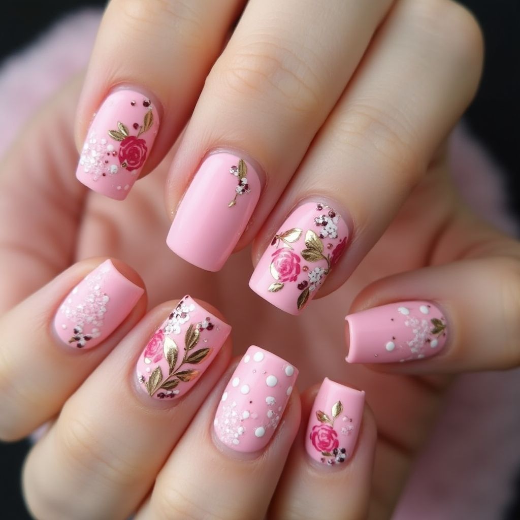 Pink Square Nail Design