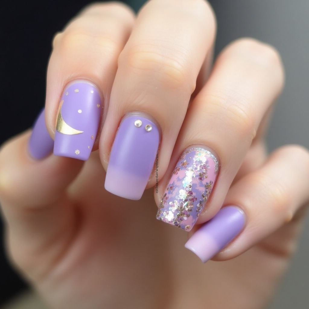 Pastel Purple Square Nail Design