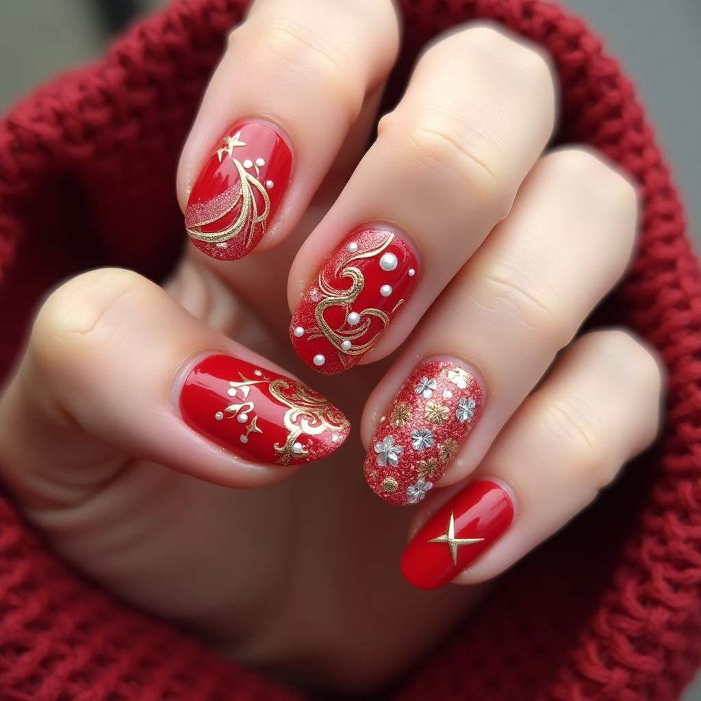 Red Round Nail Design