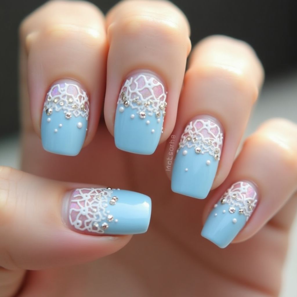 Baby Blue Square Nail Design