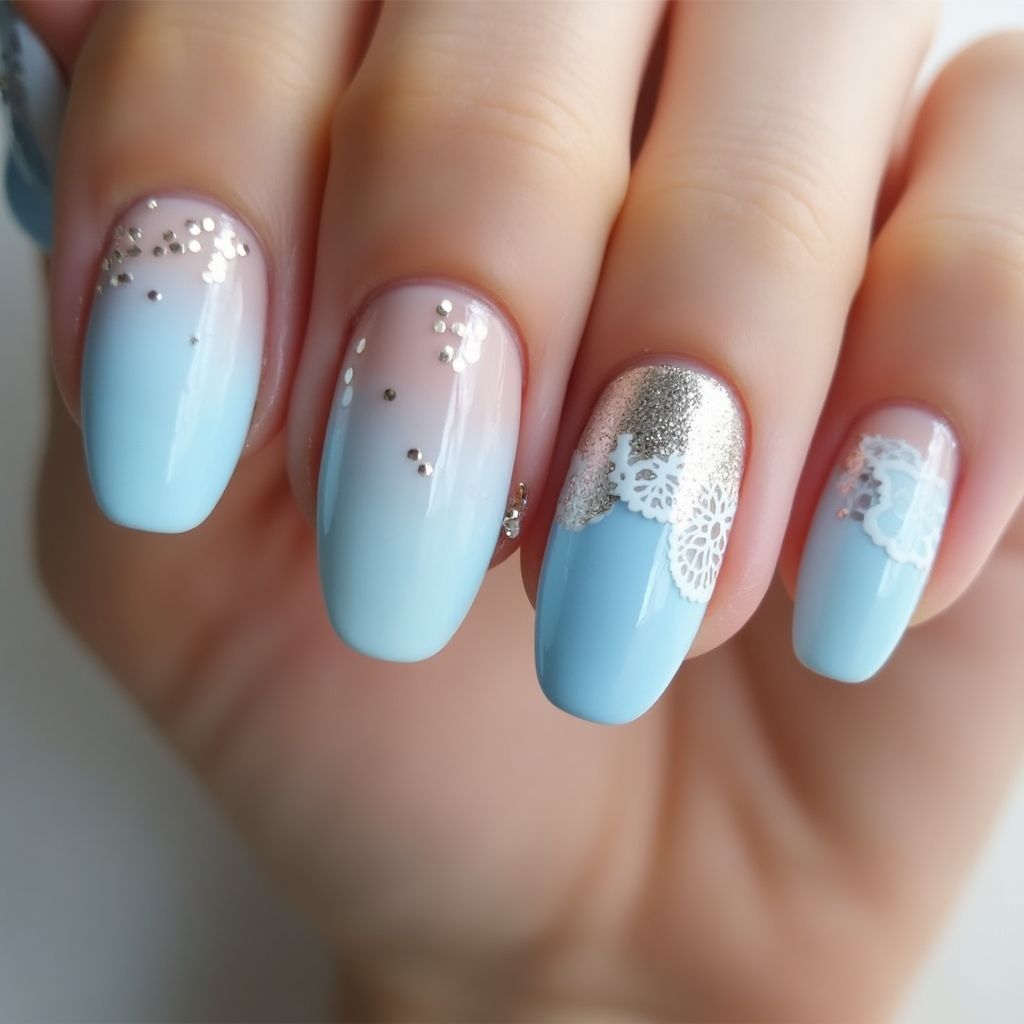 Pastel Blue Almond Nail Design