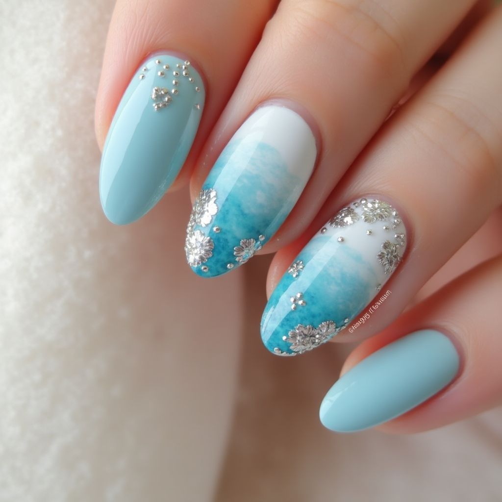 Baby Blue Almond Nail Design