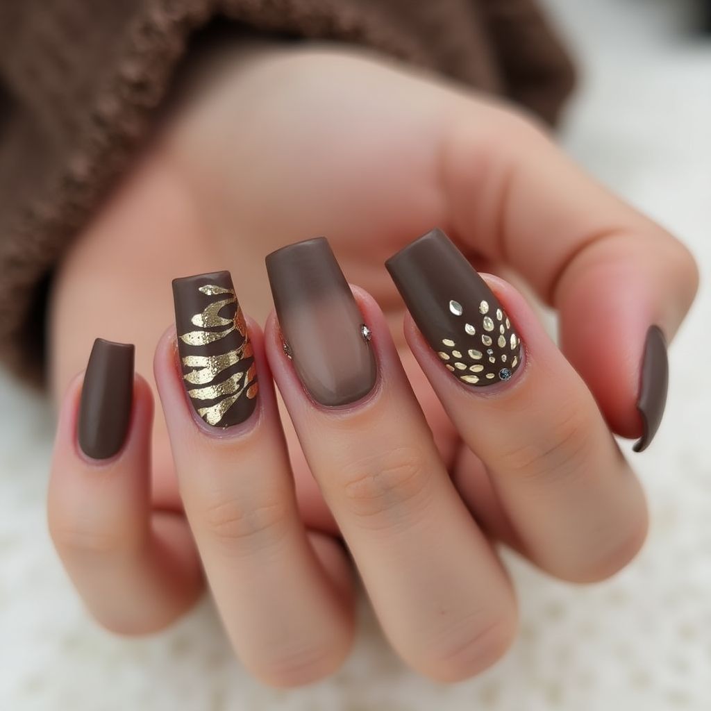 Chocolate brown Square Nail Design