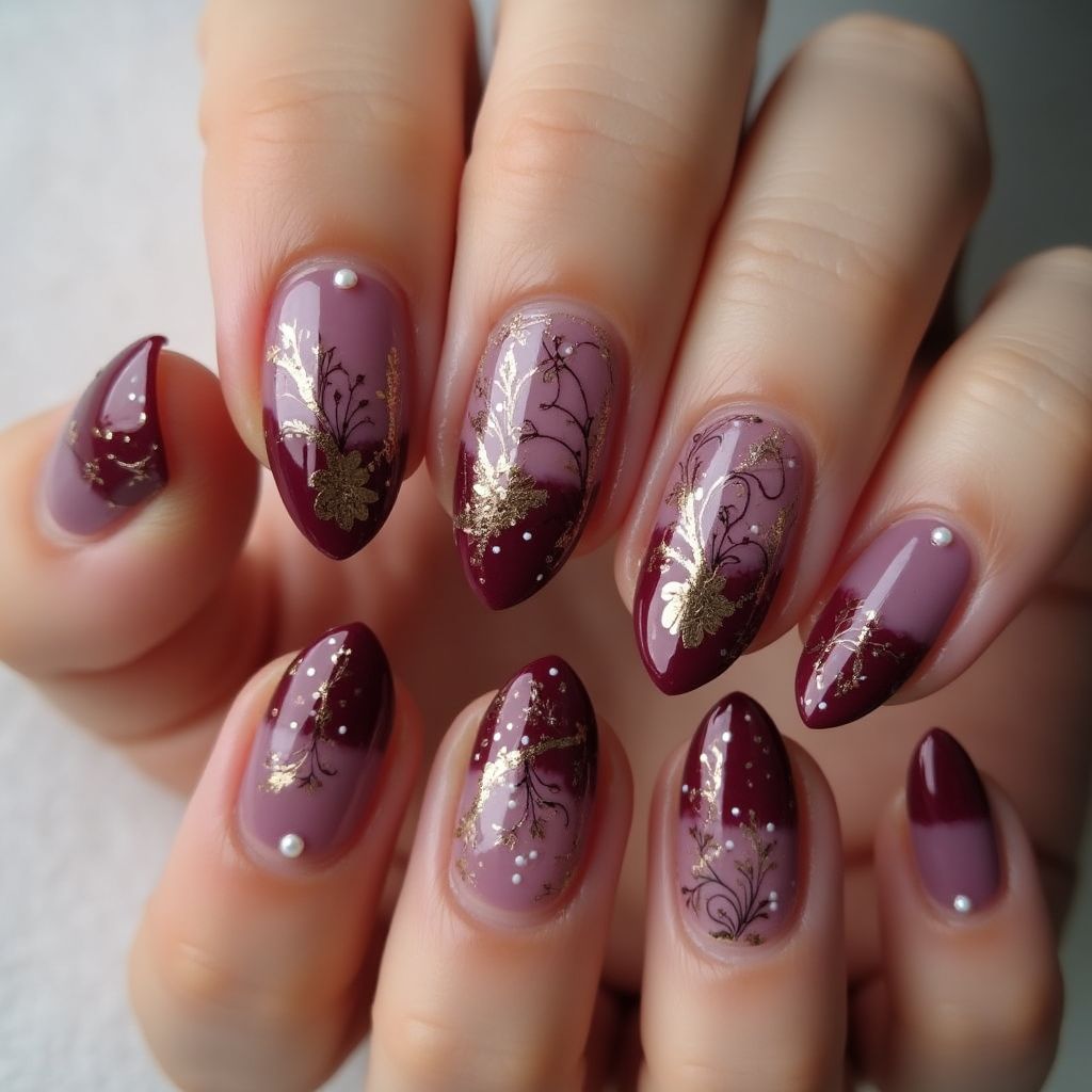 Wine Almond Nail Design