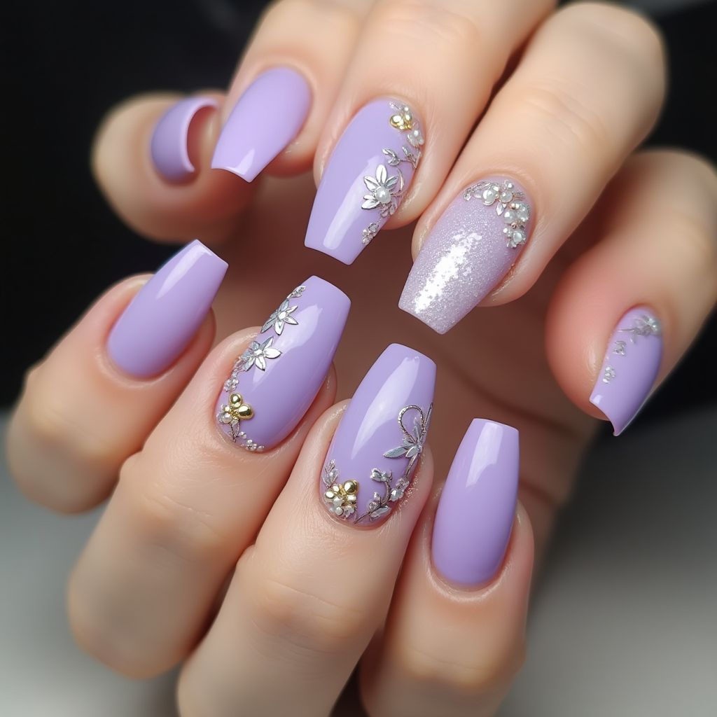 Lavender Coffin Nail Design