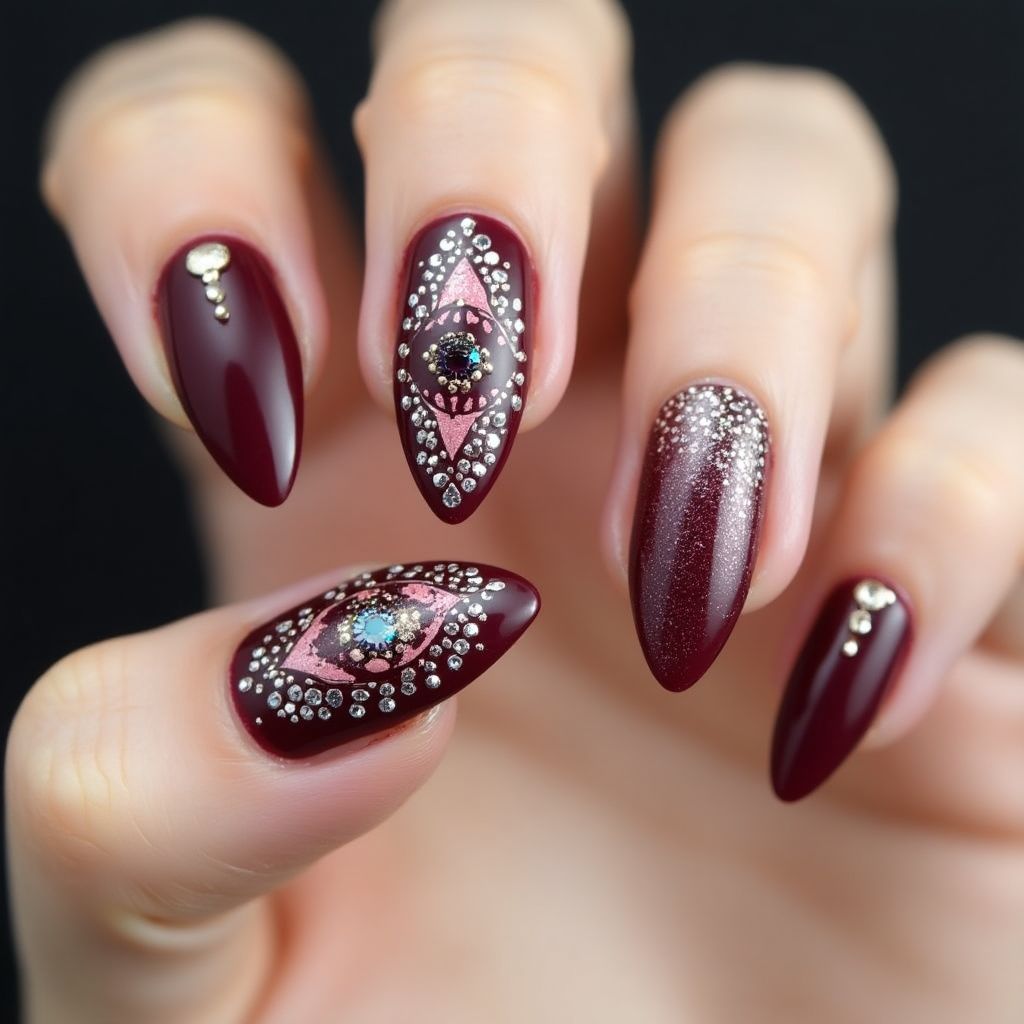 Burgundy Stiletto Nail Design