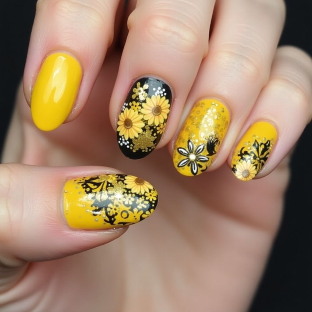 Yellow Round Nail Design