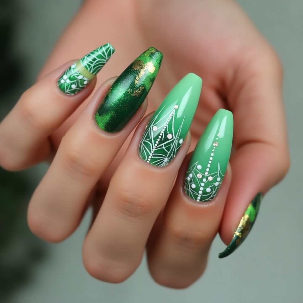 Green Stiletto Nail Design