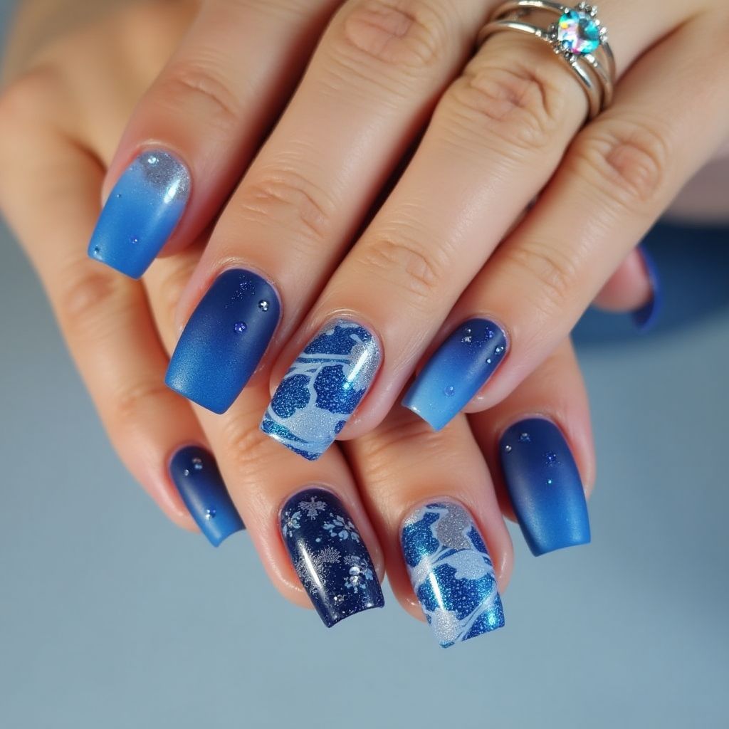 Blue Square Nail Design