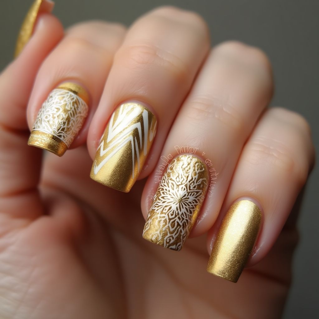 Gold Square Nail Design