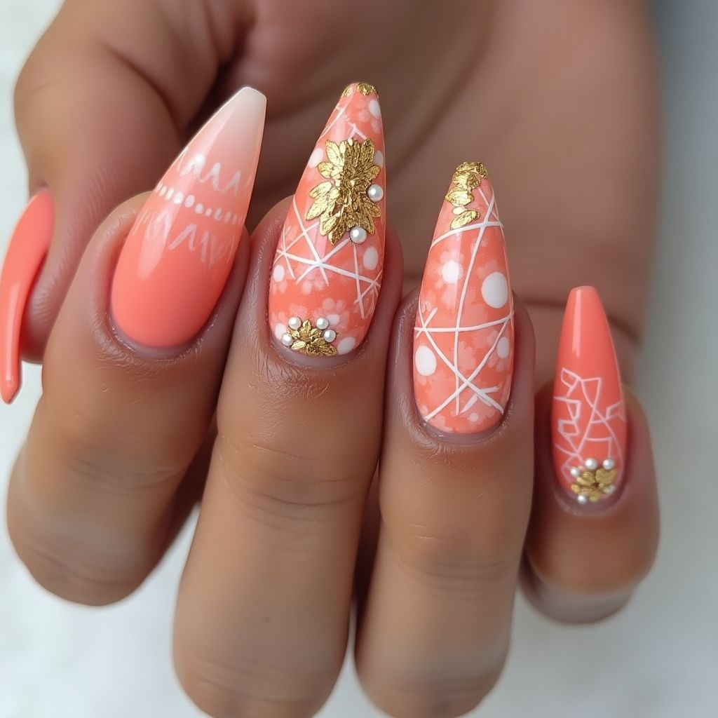 Coral Stiletto Nail Design