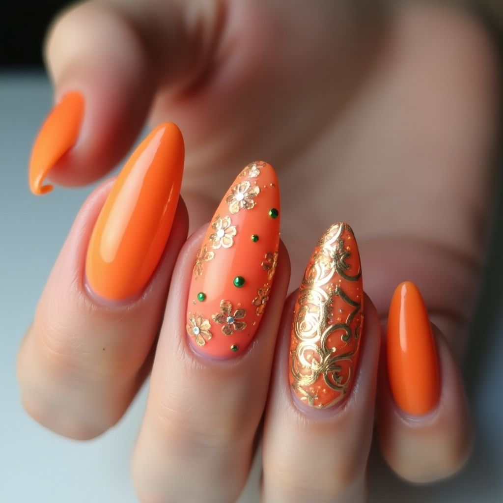 Orange Stiletto Nail Design